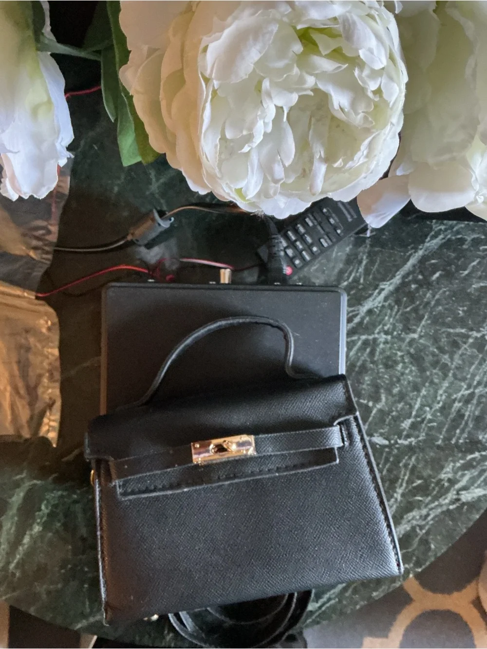 Structured Black Leather Top-Handle Satchel with Gold Hardware